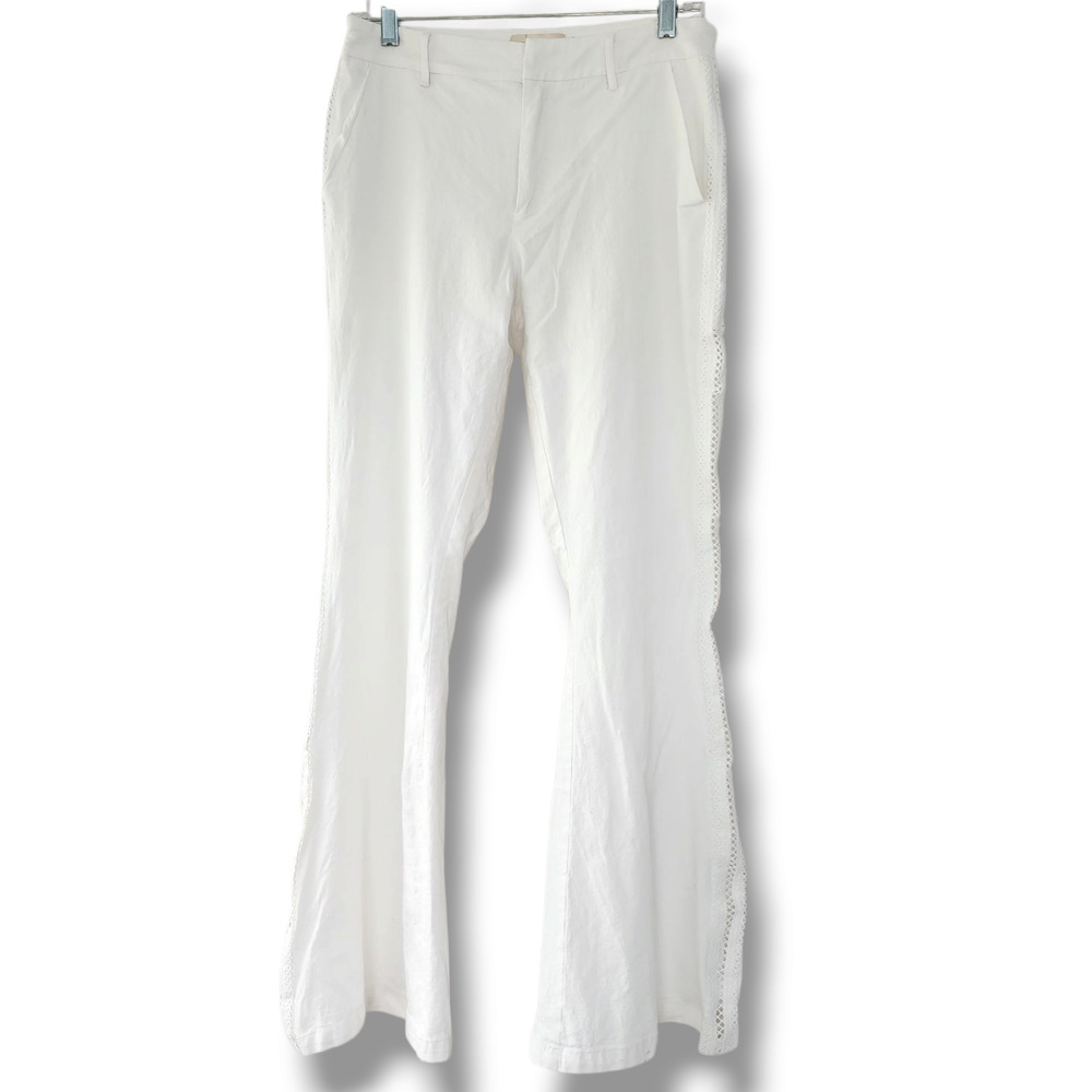 Choosy flared white pants crochet detail pockets NWT cotton vacation resort boho